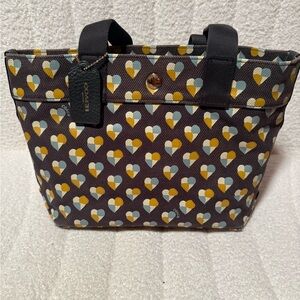 Coach Heart Pattern Tote - Black, Yellow, and Light Blue